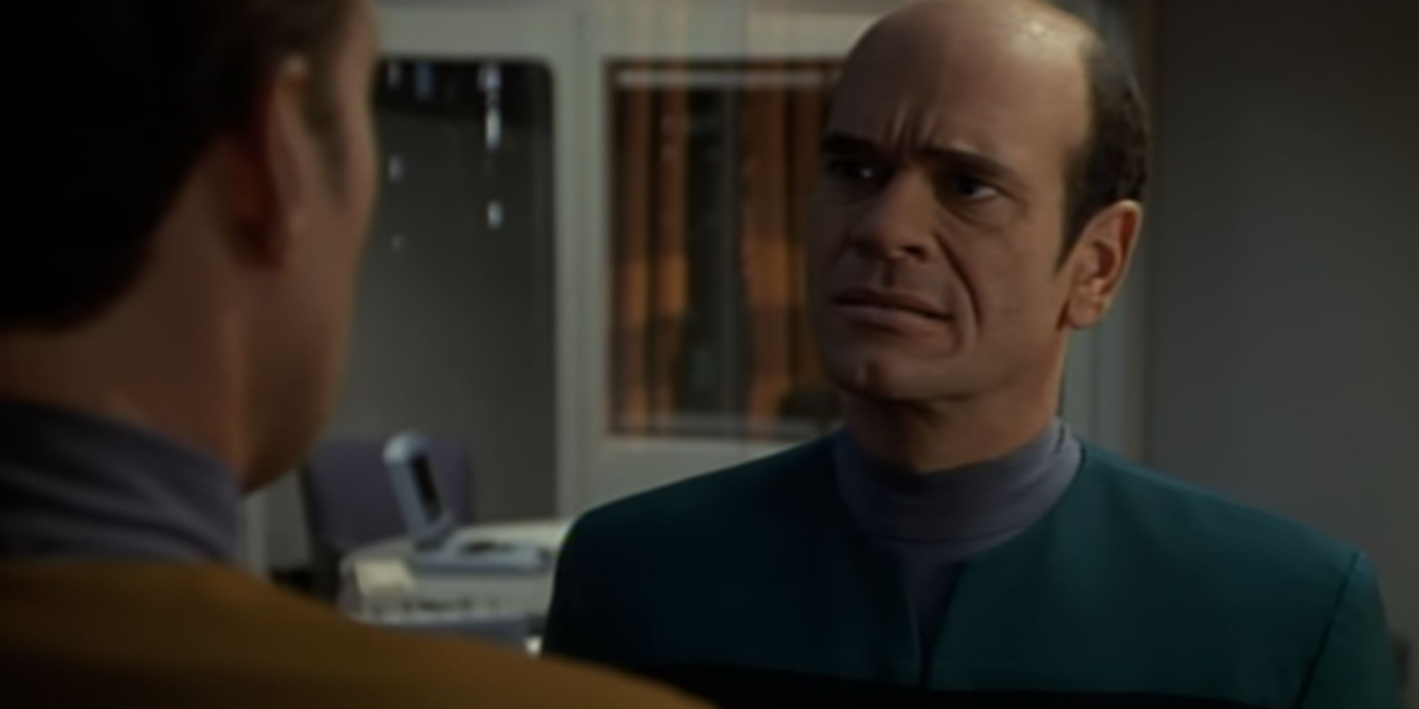 Robert Picardo looking confused as the Doctor in Star Trek: Voyager
