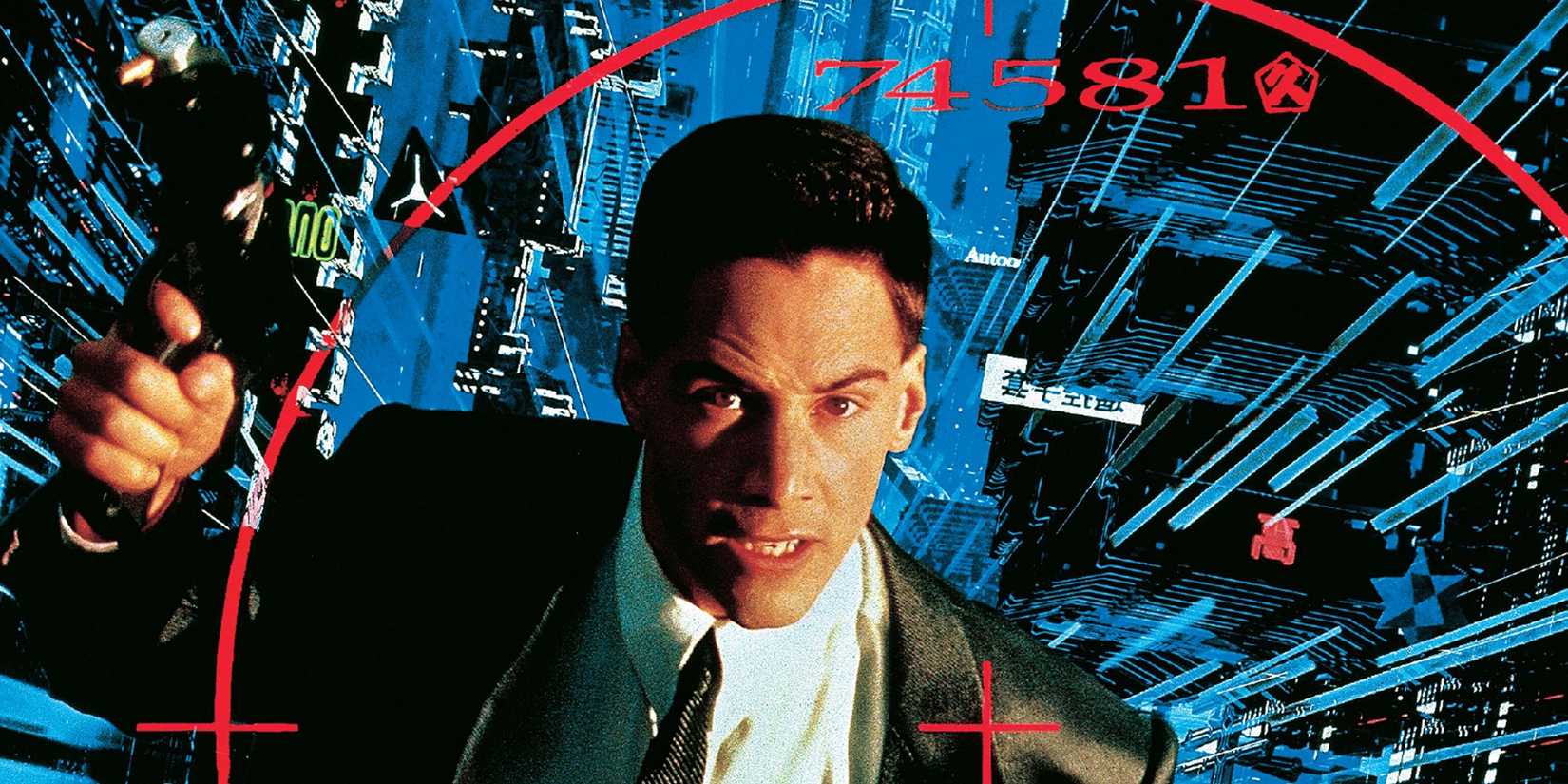 Keanu Reeves em pôster de Johnny Mnemonic
