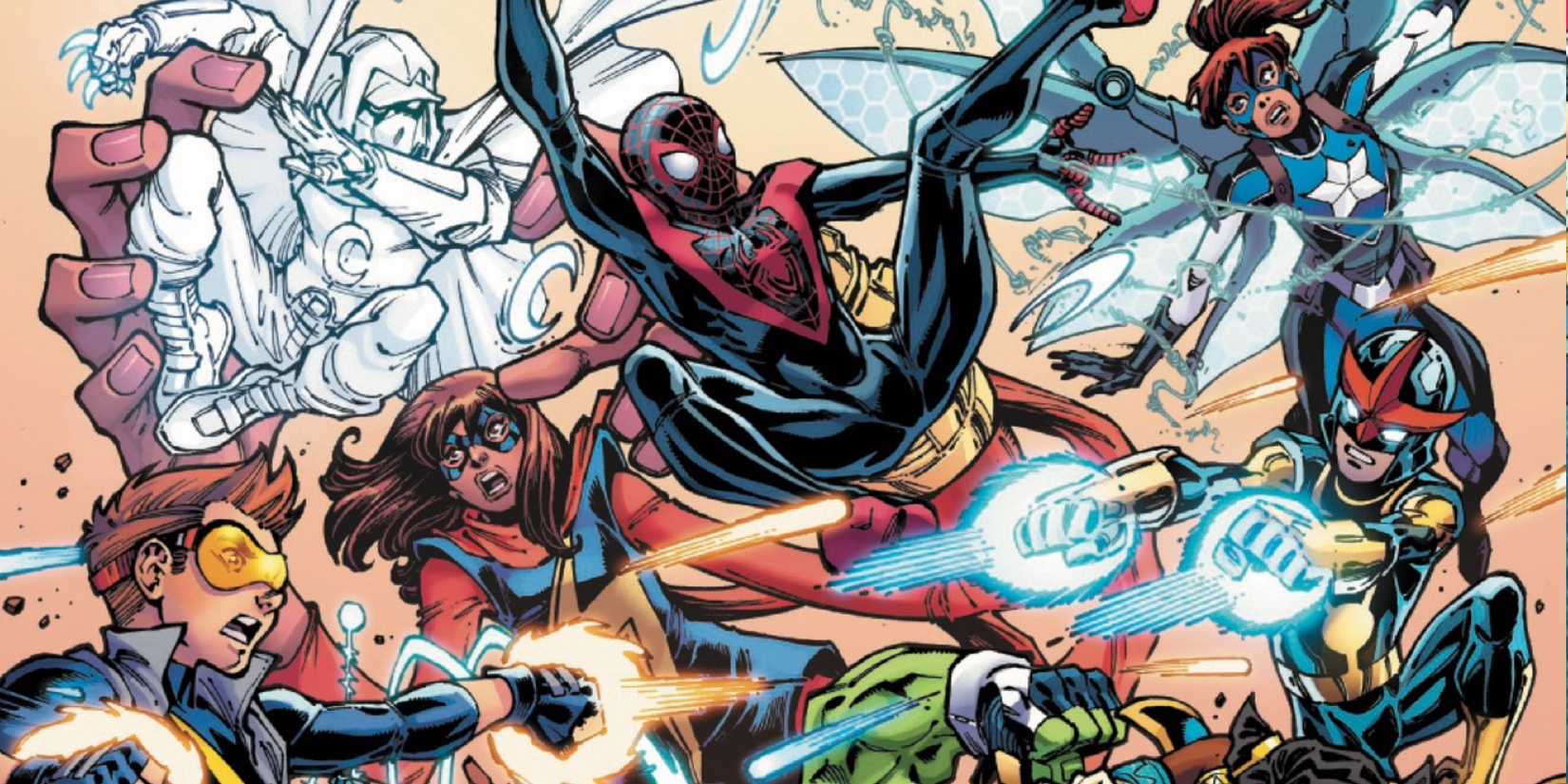 New Champions #3 cover art by Todd Nauck and Rachelle Rosenberg - Spider-Man and Ms. Marvel battle the new team