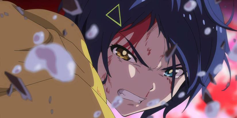 Ai from Wonder Egg Priority looking straightforward with a mean expression.