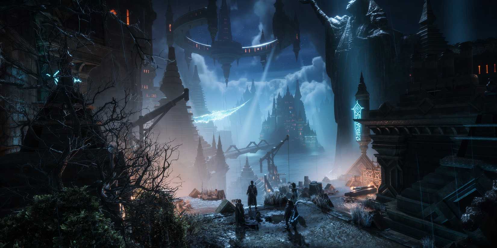 Characters standing in an eerie atmosphere in The Veilguard.
