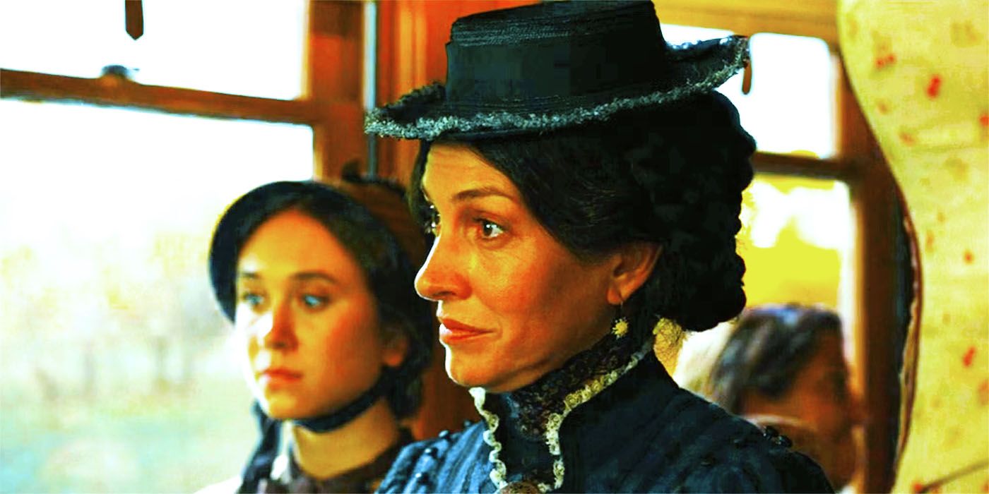 Claire and Mary Abel on the train in 1883, with a splash of color
