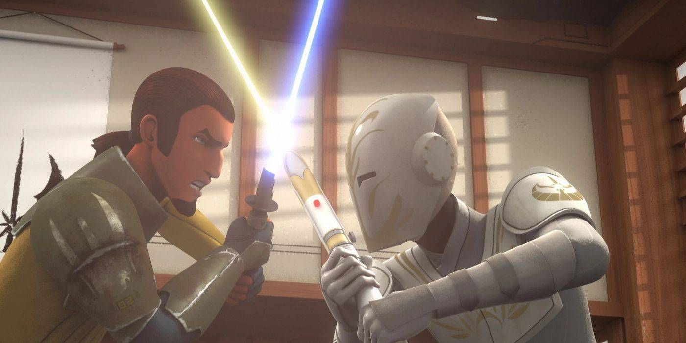 Kanan Jarrus fights Jedi temple guard in Star Wars: Rebels