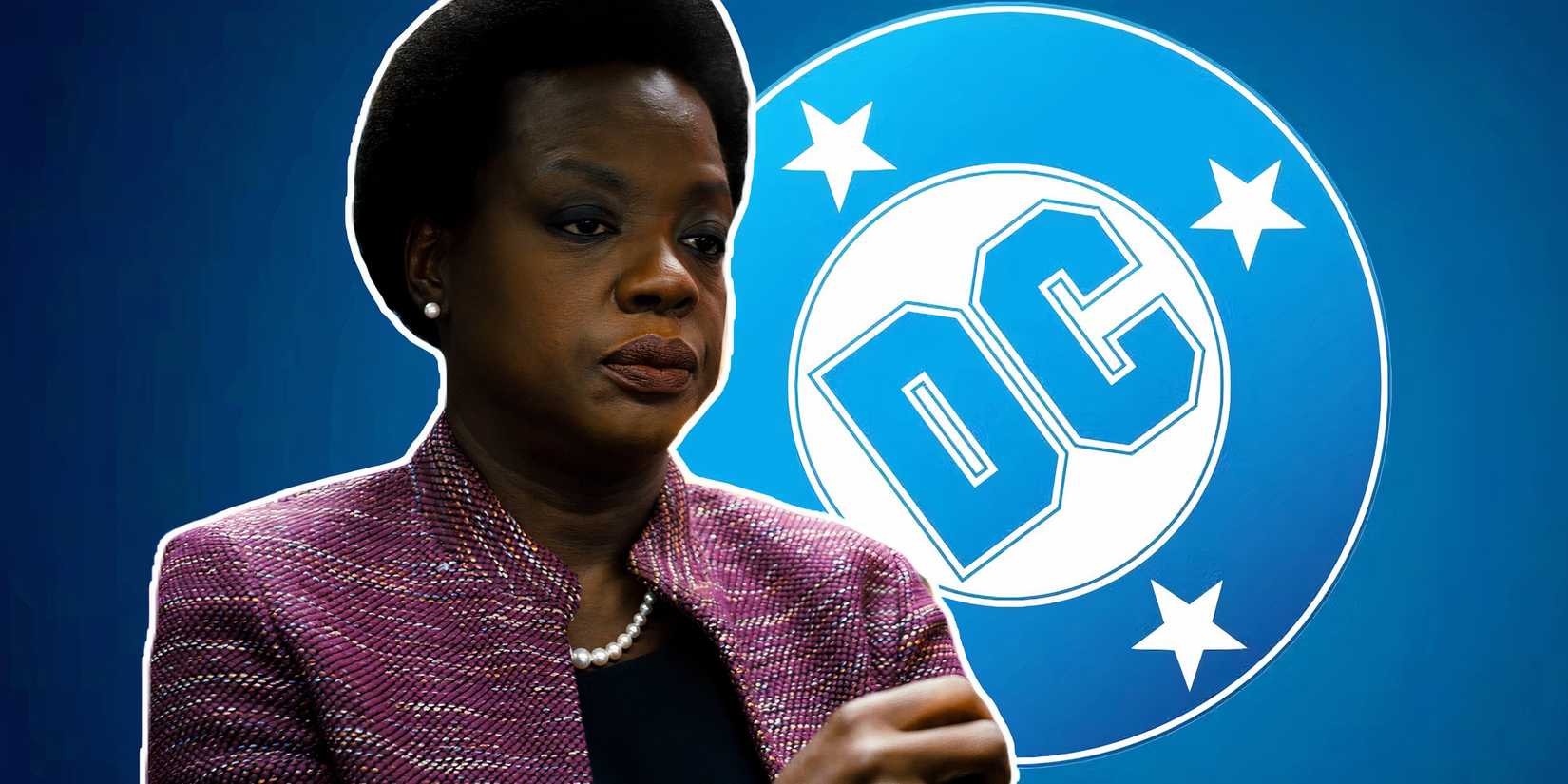 Custom image of Amanda Waller looking unimpressed in front of the DC Studios logo