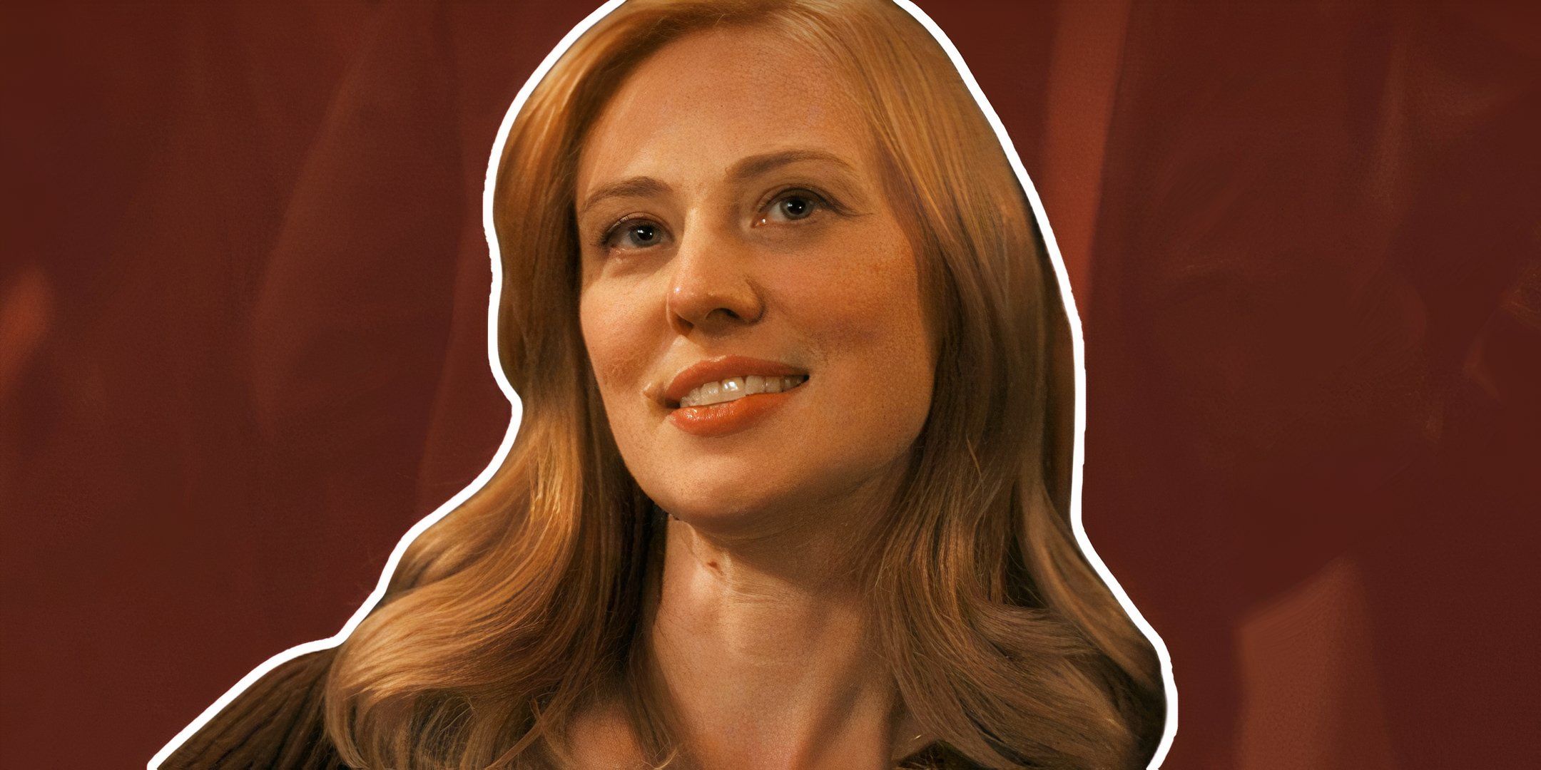 Custom image of Karen Page smiling on a red background