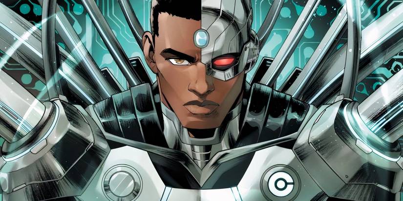 Cyborg hooked into tech with tendrils going everywhere as he looks forward