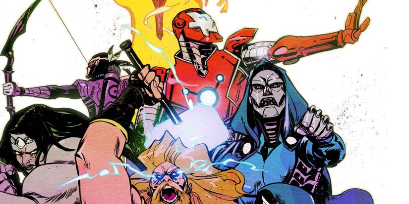Cropped Ultimates #12 variant art by Sanford Greene featuring She-Hulk, Hawkeye, Thor, Iron Lad, and Doom