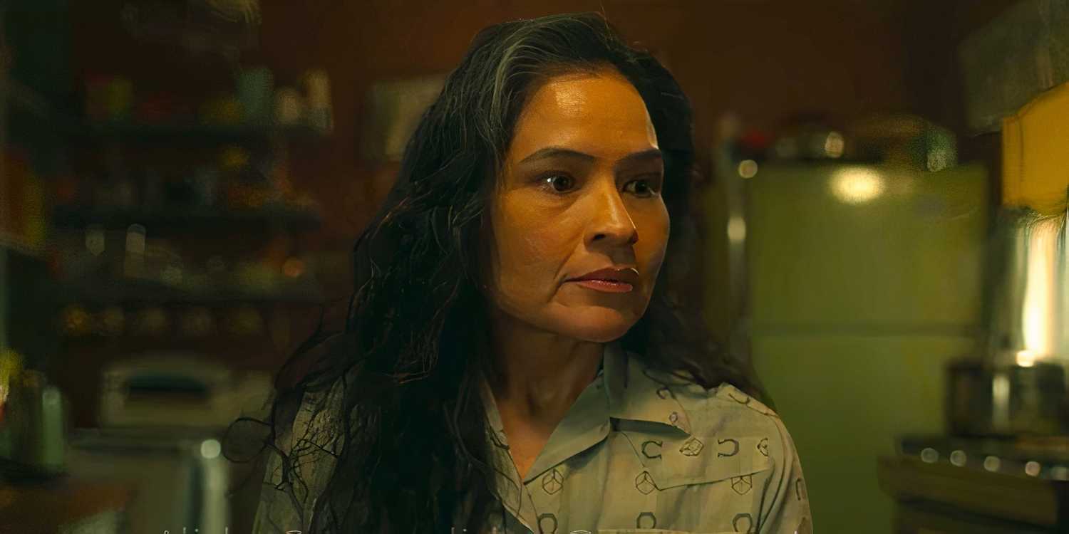 Deanna Allison looking troubled as Emma Leaphorn in Dark Winds season 3