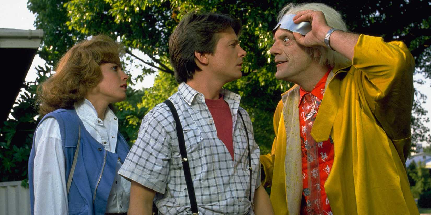 Doc talking to Marty and Jennifer in Back to the Future Part II