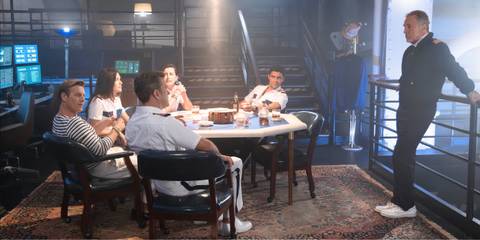 Doctor Odyssey crew including Joshua Jackson as max, Phillipa Soo as Avery, Sean Teale as Tristan and Don Johnson as Captain Massey