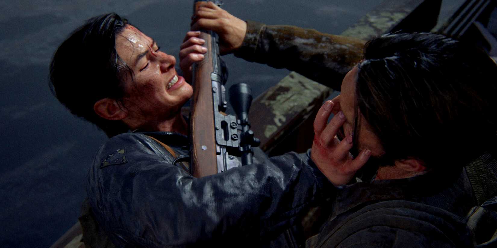 Abby fighting off against Tommy in The Last of Us Part 2 Remastered.