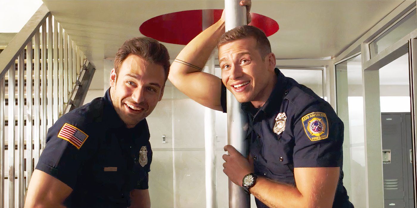 Eddie and Buck smiling in 9-1-1 season 2, episode 4