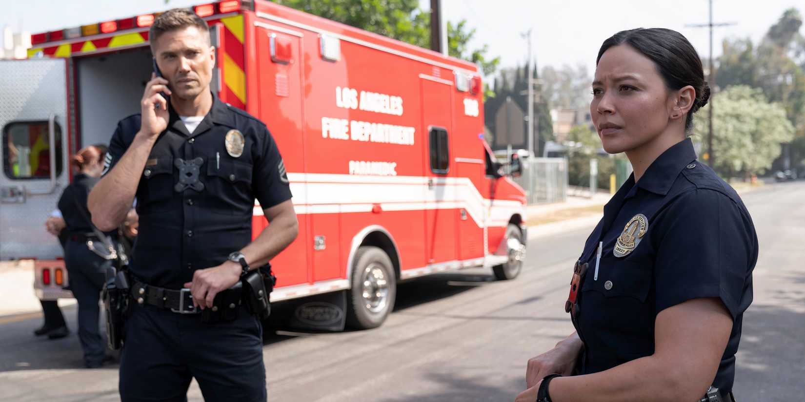 Eric Winter as Tim Bradford and Melissa O'Neil as Lucy Chen in The Rookie season 7, episode 11