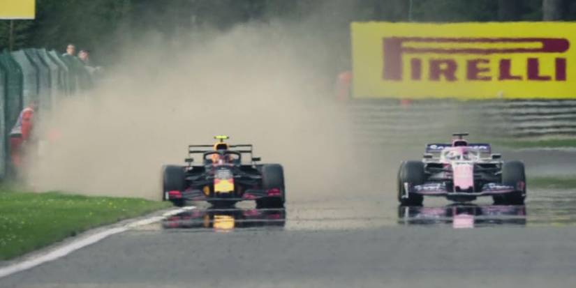 Two cars driving next to one another in Formula 1:Drive to Survive. 