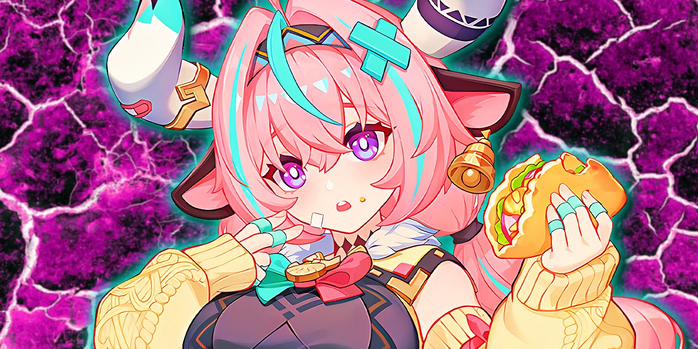 Genshin Impact's Varesa looks surprised as she eats a taco.