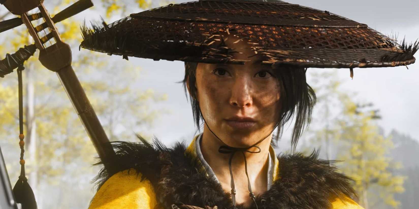 A closeup of Atsu, the protagonist of Ghost of Yotei