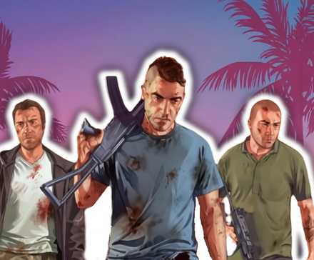 Онлайн-персонажи Grand Theft Auto 6, идущие мимо фона Vice City.