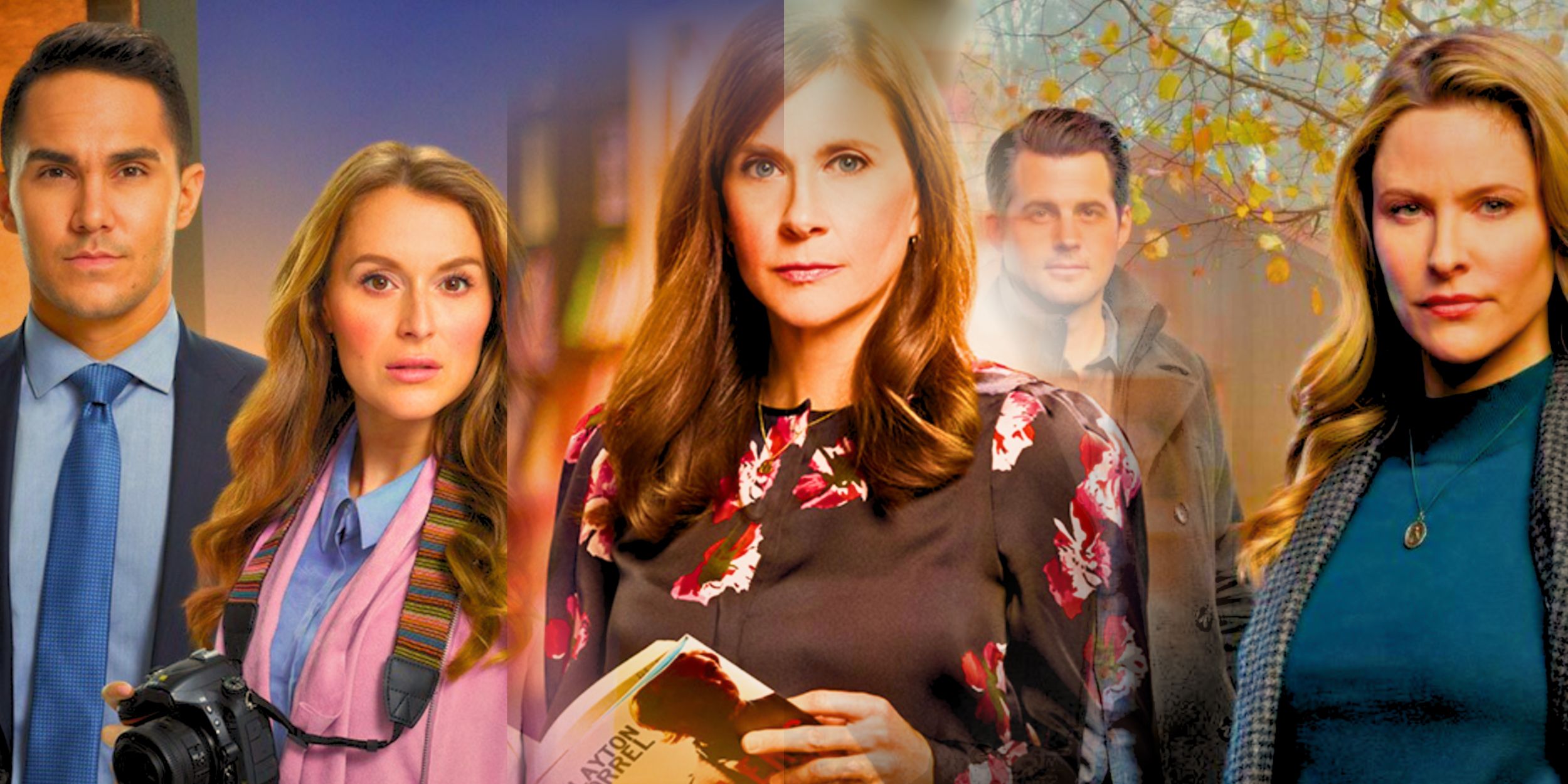 Смешанное изображение с персонажами из сериалов "Picture Perfect Mysteries", "Hailey Dean Mysteries" и "Mystery 101"