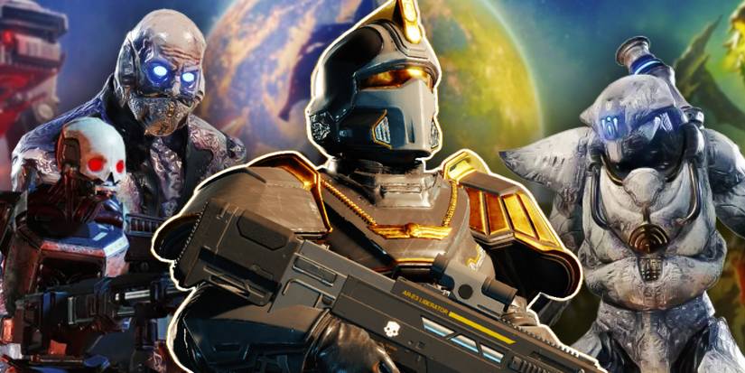 Heldy Bar surrounded by Illuminates and Automata enemies.