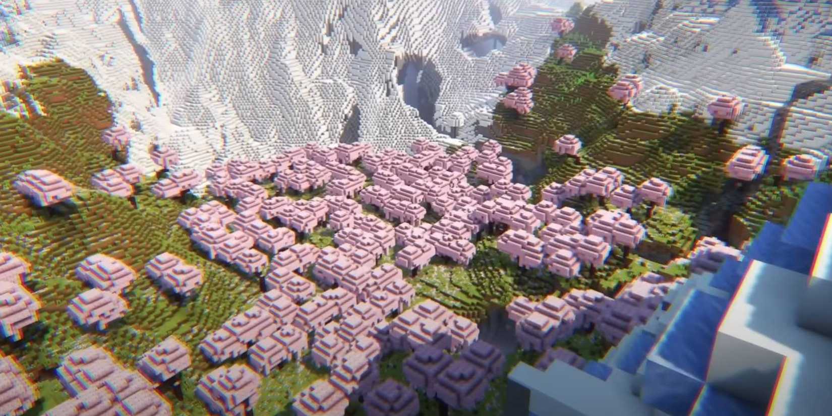 22 Best Minecraft Seeds For Cherry Blossom 5 Minecraft Cherry Blossom Mountain Valley Cherry Blossom world seed