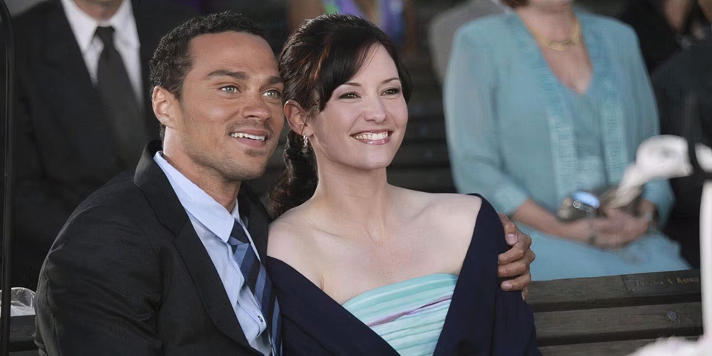 Jackson and Lexie sitting together at Callie and Arizona's wedding in Grey's Anatomy