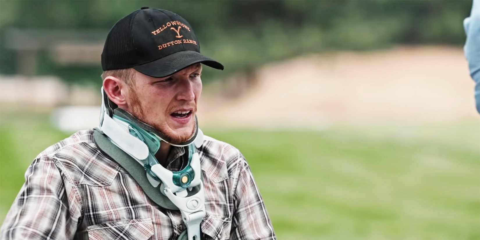Jimmy looks upset in his neck brace in Yellowstone