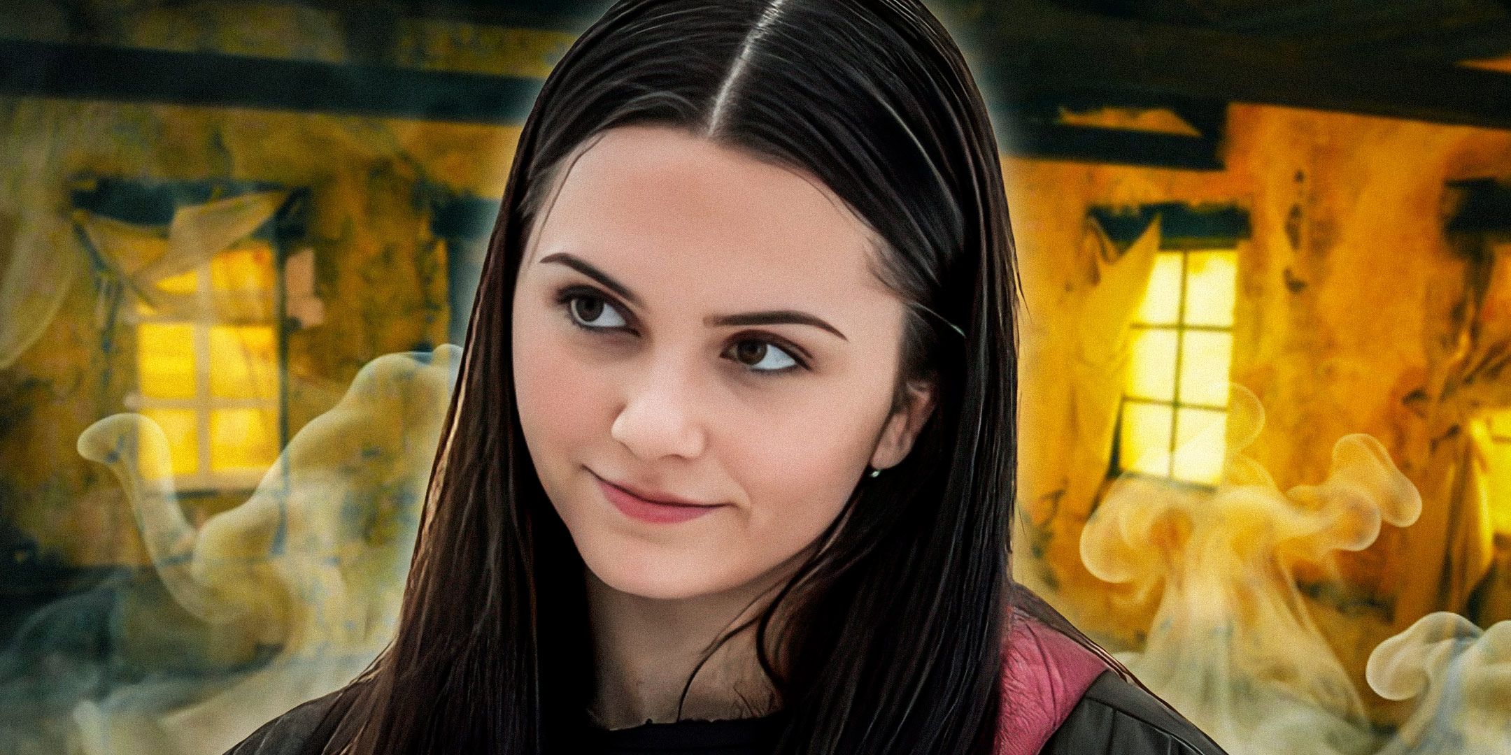 Custom image of Julie Matthews (Hannah Cheramy) smiling and in front of flames in From