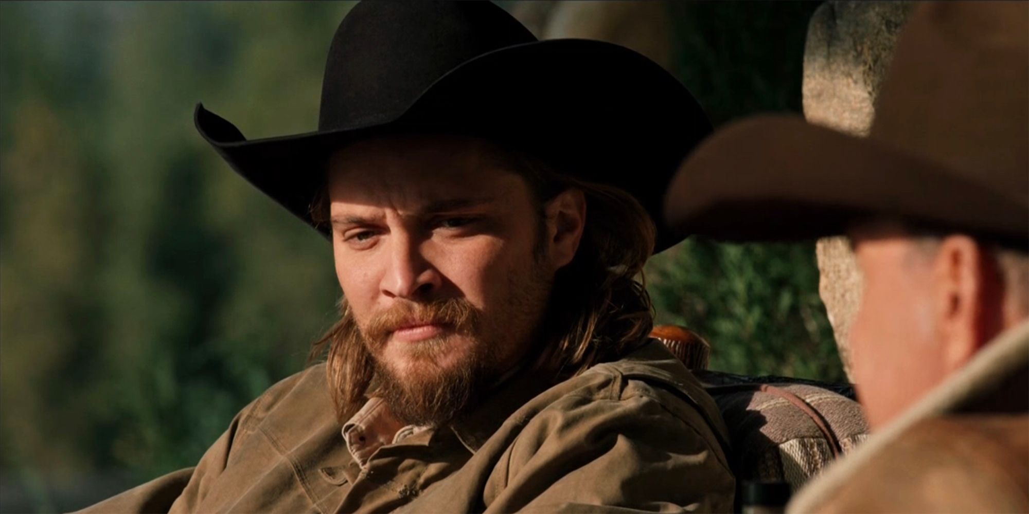 Kayce looks concerned in a close up of his face in Yellowstone