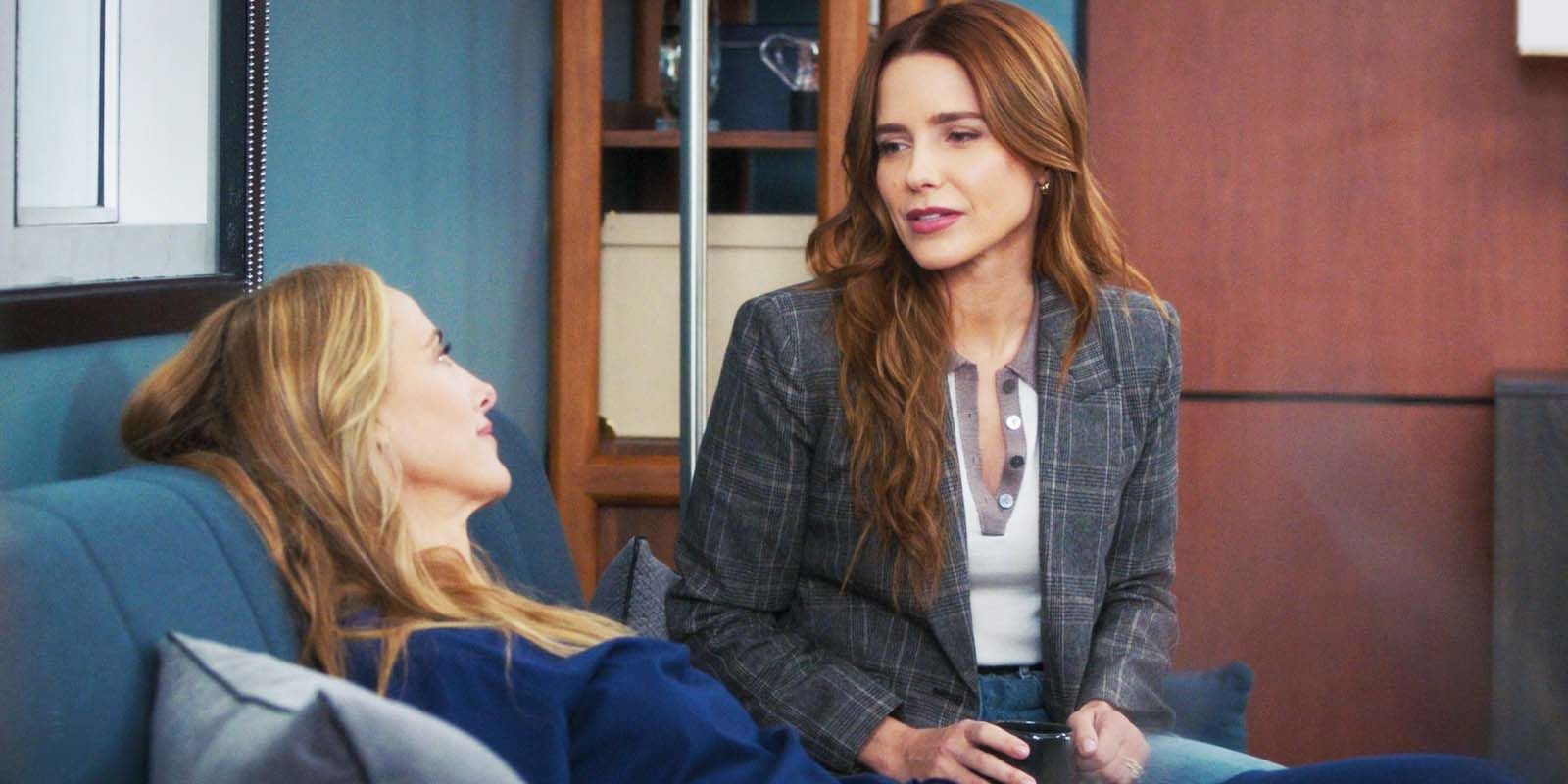 Kim Raver as Teddy Altman and Sophia Bush as Cass Beckman in Grey's Anatomy season 21 episode 11