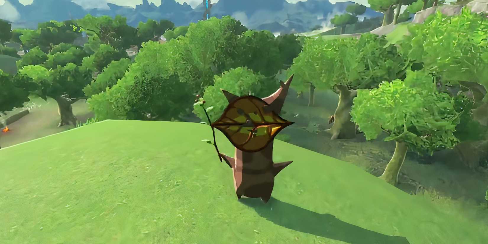Korok standing on a hill in Breath of the Wild.