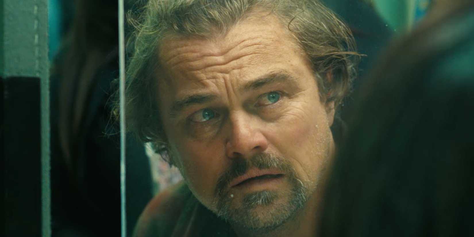 Leonardo DiCaprio One Battle After Another looking distraught 