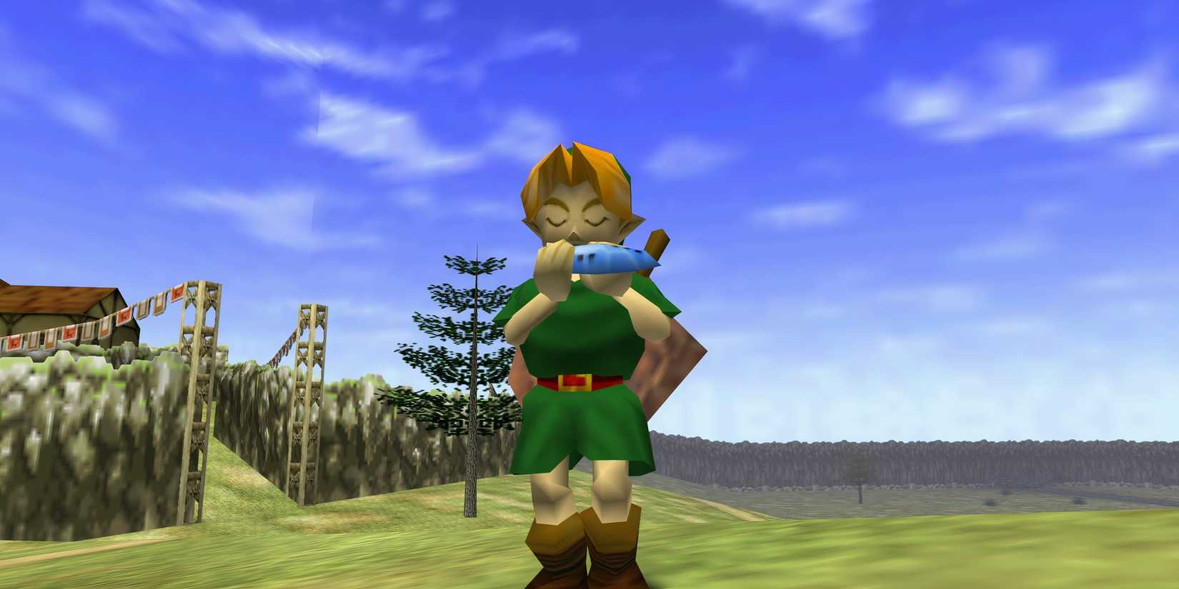 Link playing his ocarina in Ocarina of Time.
