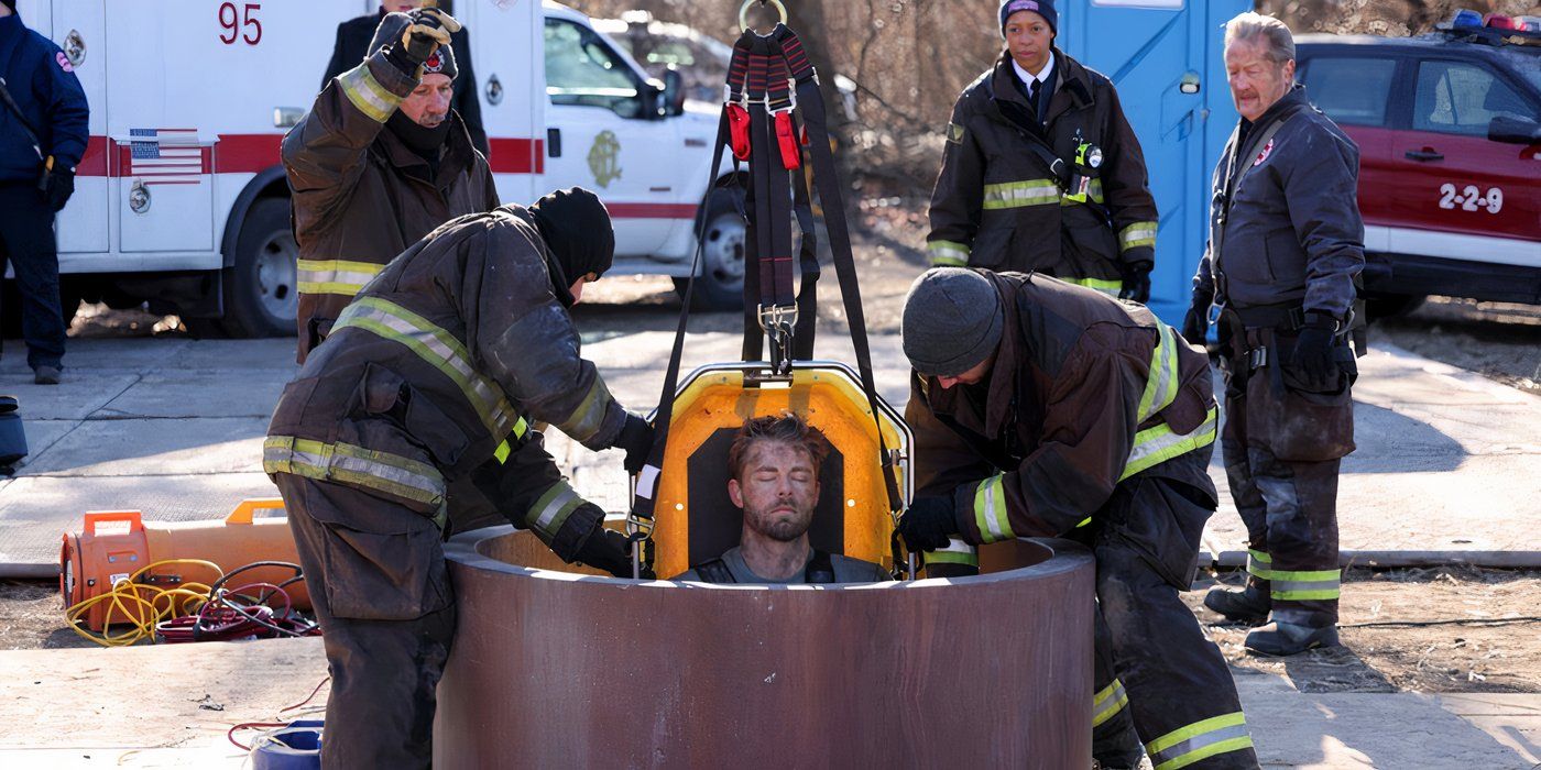 Luke Mitchell as Mitch Ripley and Christian Stolte as Mouch in Chicago Med season 10, episode 15