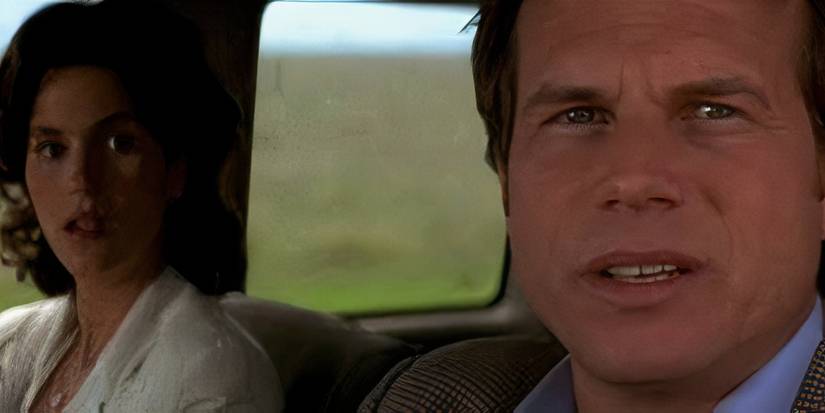 melissa jami gertz and bill bill paxton in a car in twister