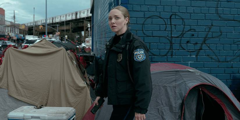 Mickey (Amanda Seyfried) standing outside in Long Bright River