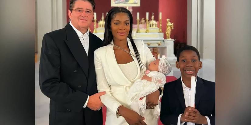 Mina Mack and Mark Bessette with Clayton and Maria in 90 Day Fiance posing in church
