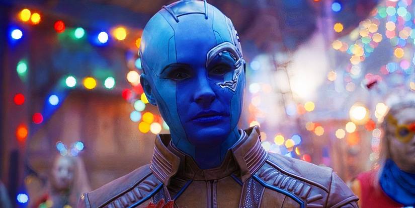 Nebula (Karen Gillan) in guardians of the galaxy 3 looking off-screen