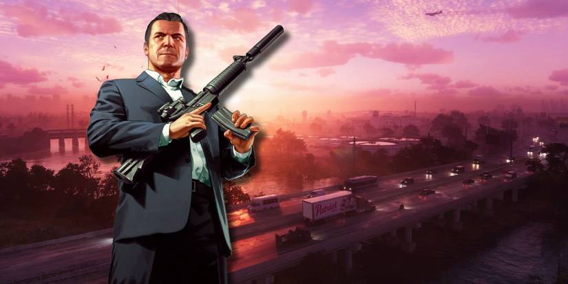 Майкл из GTA 5 на фоне заката из GTA 6