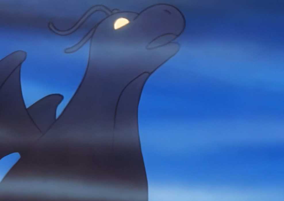 A silhouette of a giant Dragonite in the anime.