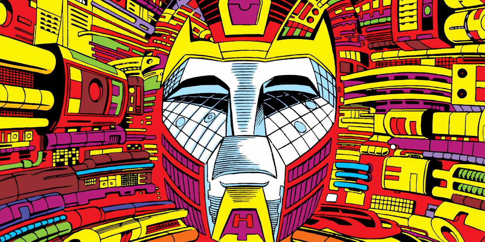 Primus in the core of Cybertron, with the wires of the planet connecting out of him