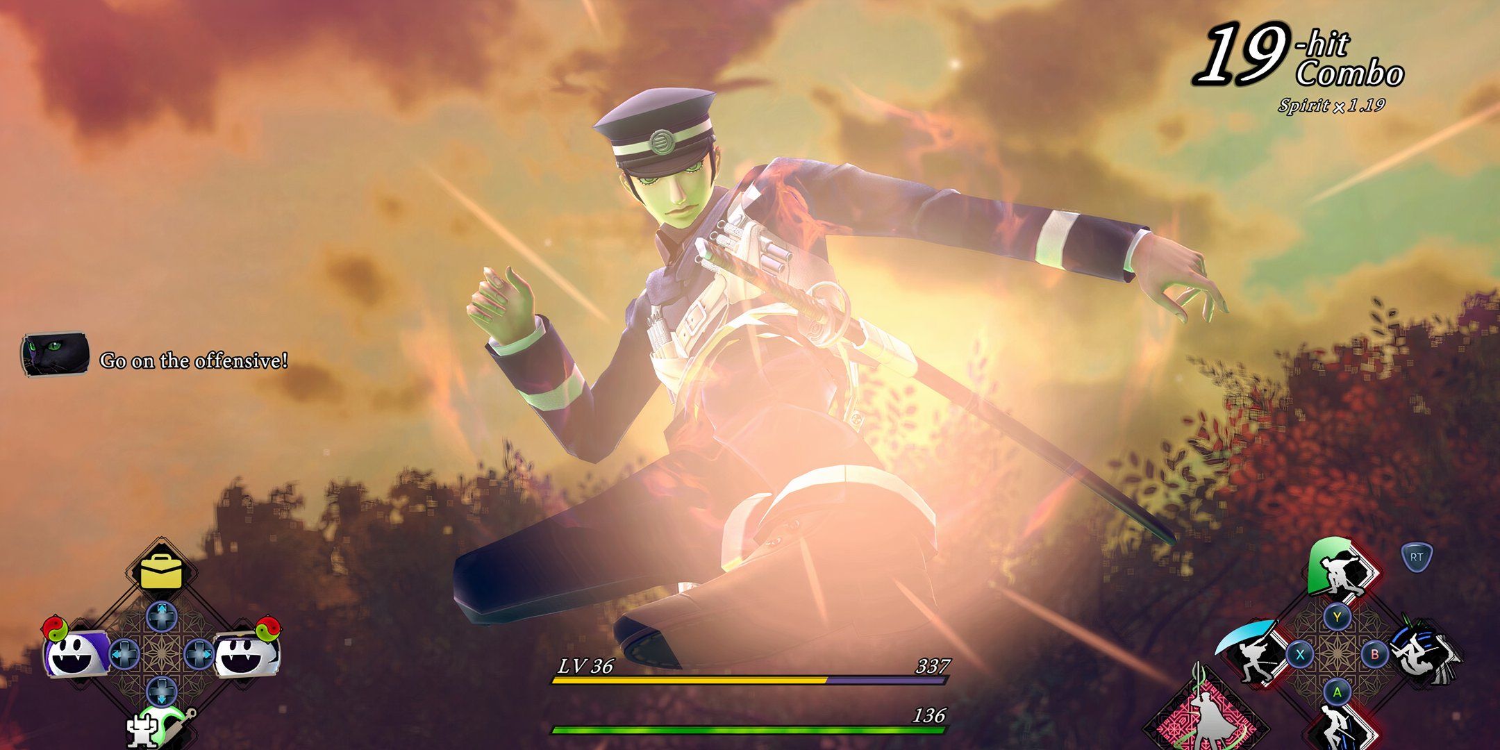 Raidou unleashing a 19-hit combo in Raidou Remastered.