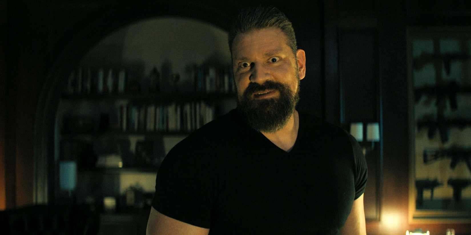 Olivier Richters looking wild-eyed as Paulie in Reacher