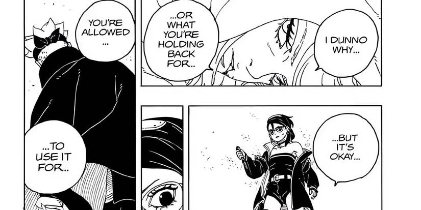 Sarada remembers Boruto after hearing Yodo's speech.