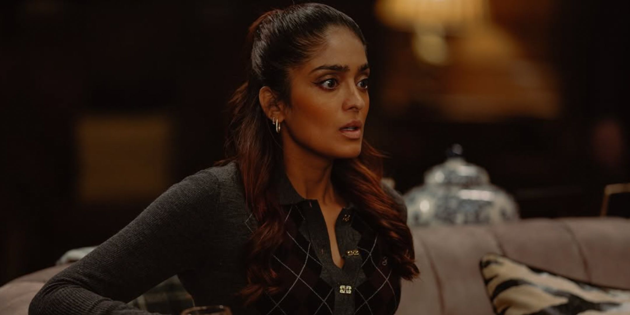 Mandeep Dhillon as Seraphina Harrigan looking shocked in MobLand