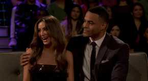 Grant Ellis sitting with his arm around Juliana Pasquarosa on The Bachelor finale