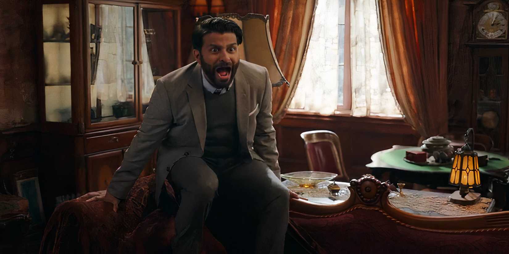 Sunil screams after seeing a ghost in Ghosts season 4 episode 16