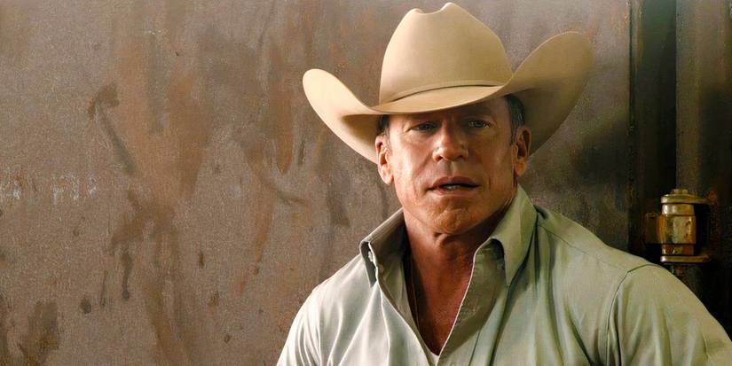 Taylor Sheridan's Travis Wheatley Yellowstone character  looking annoyed