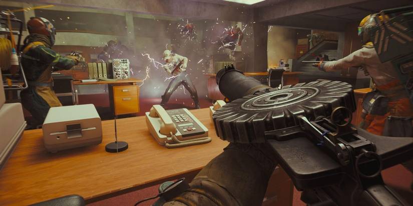 FBC: Firebreak agents fight an enemy. 