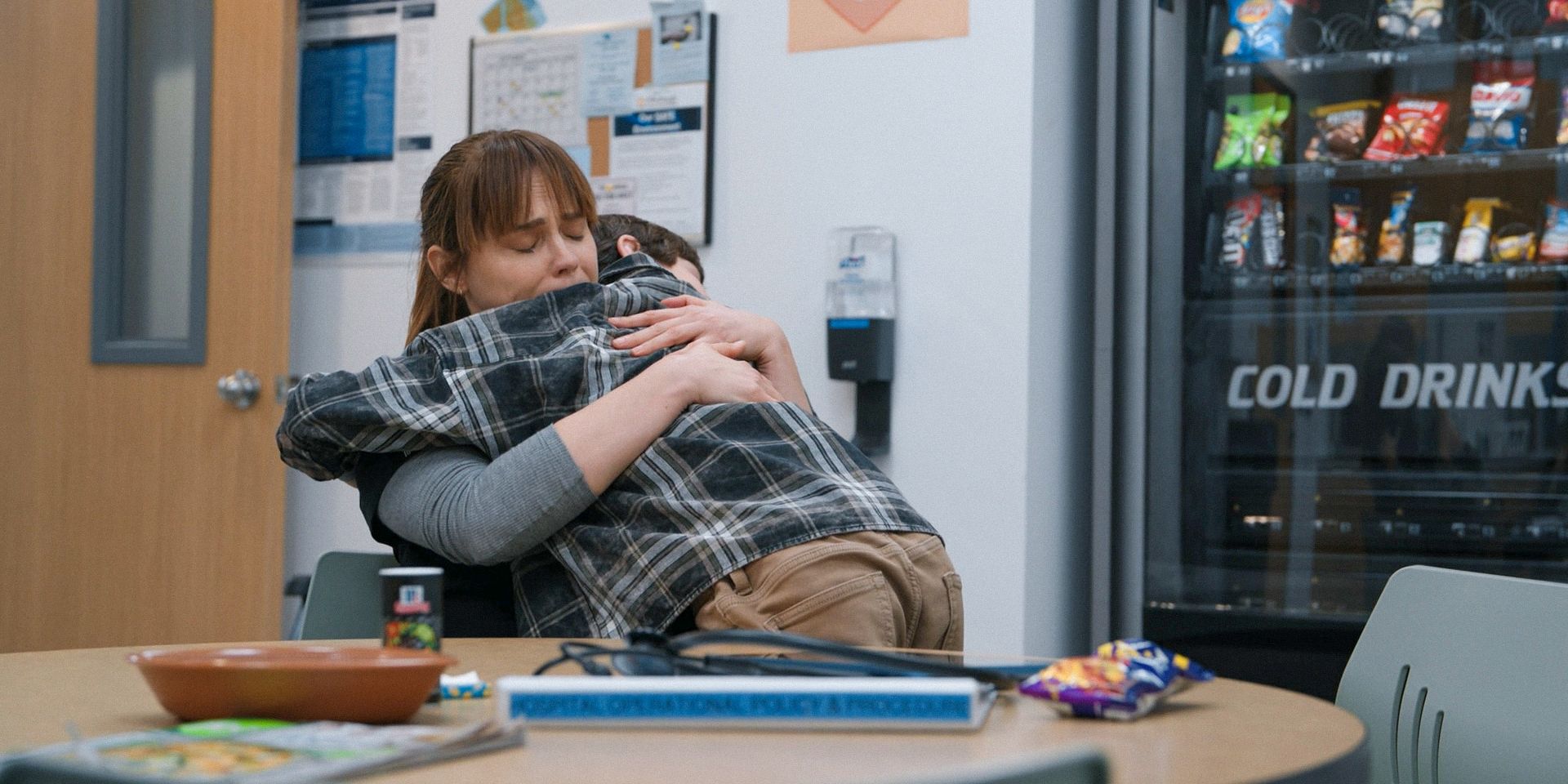 Dr. McKay (Fiona Dourif) hugging her son in The Pitt Season 1 Ep 10