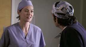 Meredith begging Derek to choose her in Grey's Anatomy.
